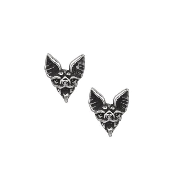 Alchemy Gothic Cauchemar Studs Bat Head Earrings Pair Surgical Steel Posts NWT - Picture 2 of 4